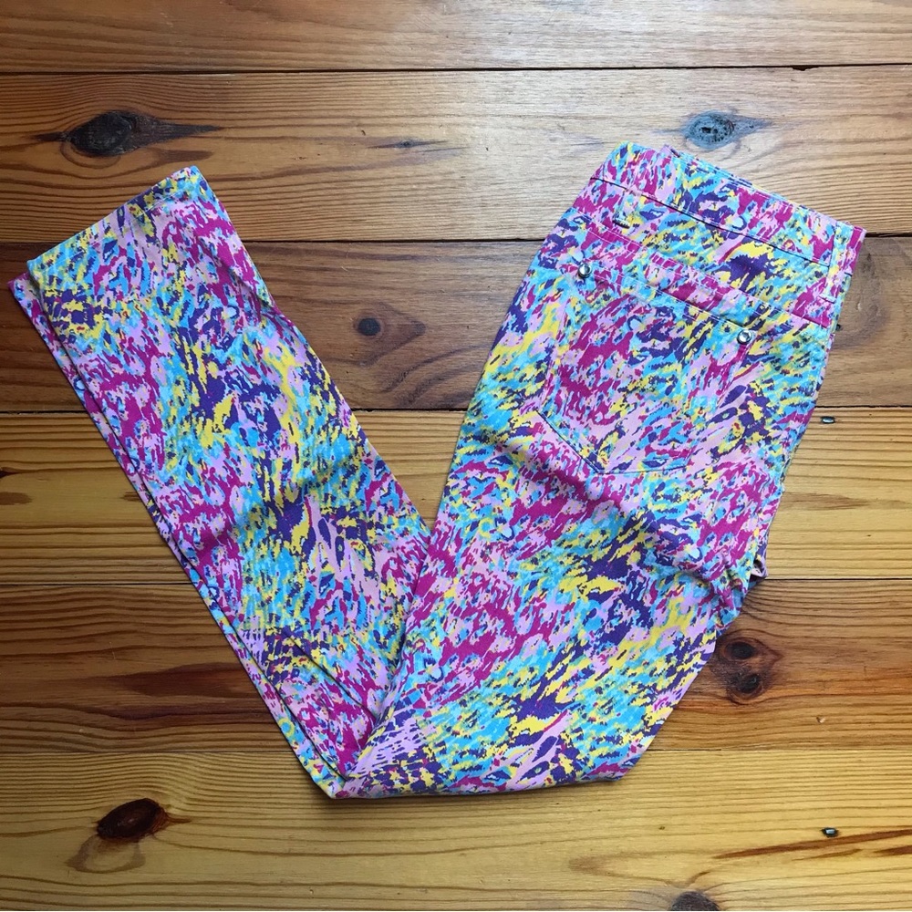 Hybrid & Company Pink Yellow Purple Skinny Jeans, EUC, 5
